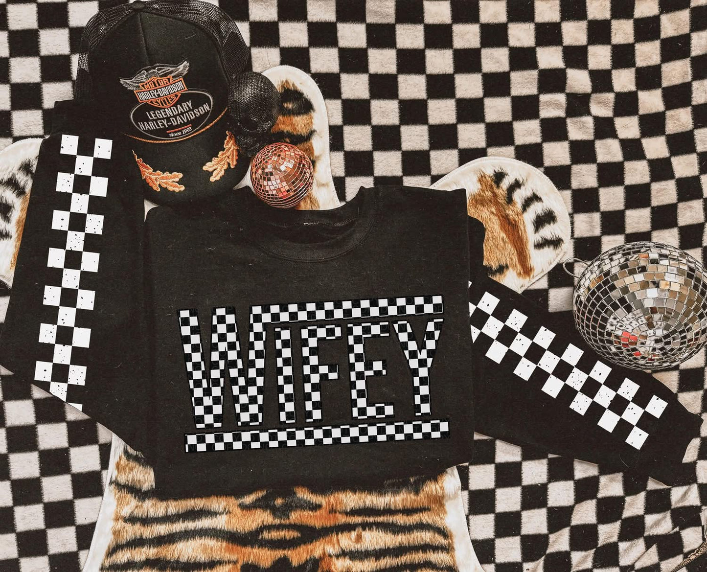 WIFEY checkered sweatshirt