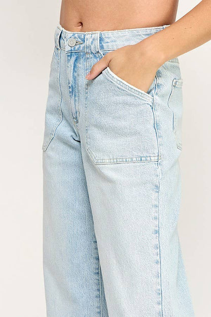 Petra High Ride Patch Pocket Wide Leg Jean