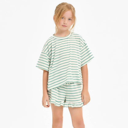 Stripe Crop Top and Ruffle Shorts Set