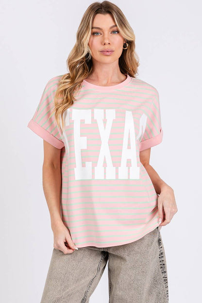 TERRY STRIPED TEXSAS PRINT TOP