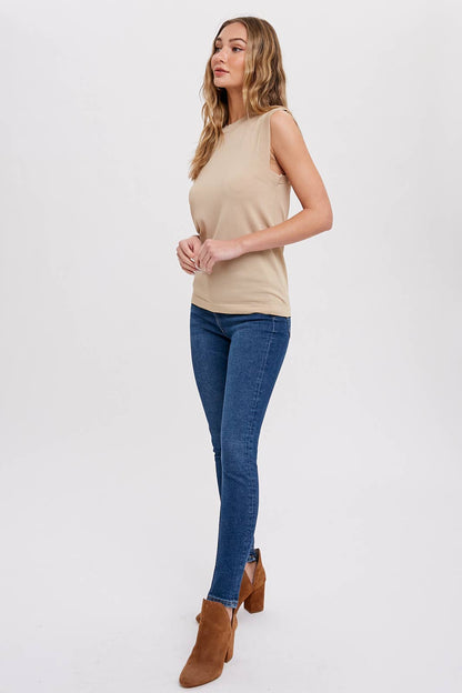 HIGH NECK SLEEVELESS KNIT TOP