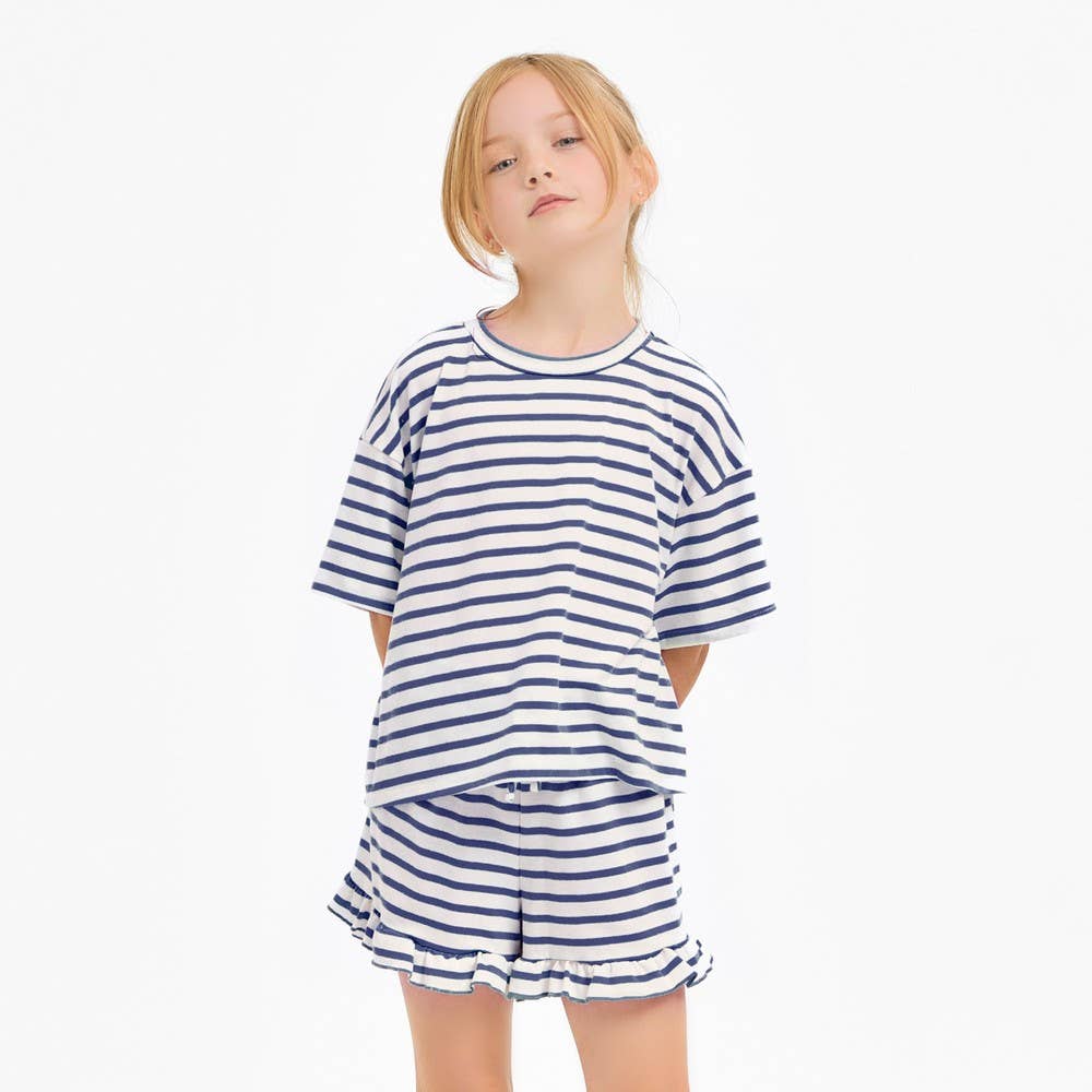 Stripe Crop Top and Ruffle Shorts Set