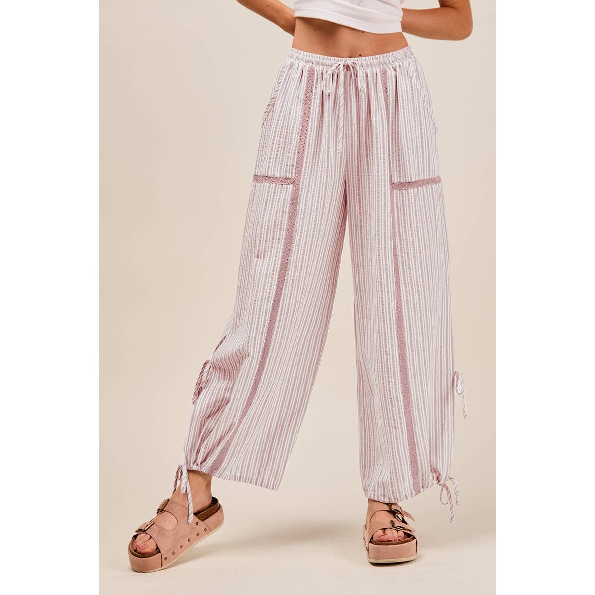 LIGHTWEIGHT MULTI STRIPE JOGGER PANTS WITH SIDE SLITS WITH T