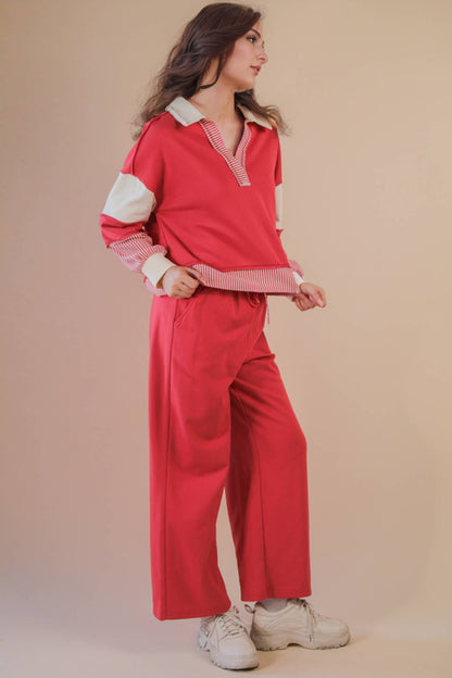 NT12348SET-Color Block Casual Knit Top & Pants Set