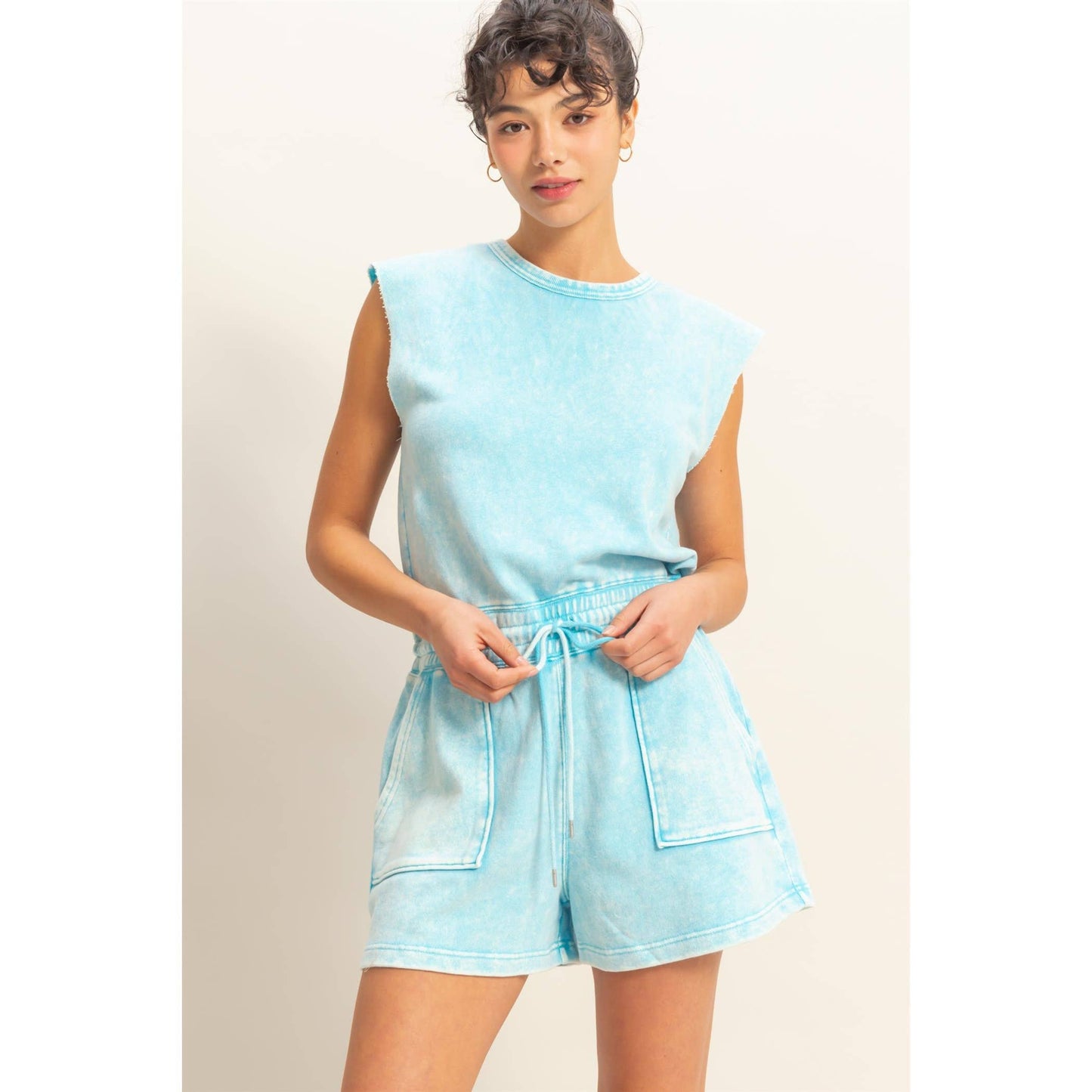 DZ25A773-Sleeveless Drawstring Waist Romper