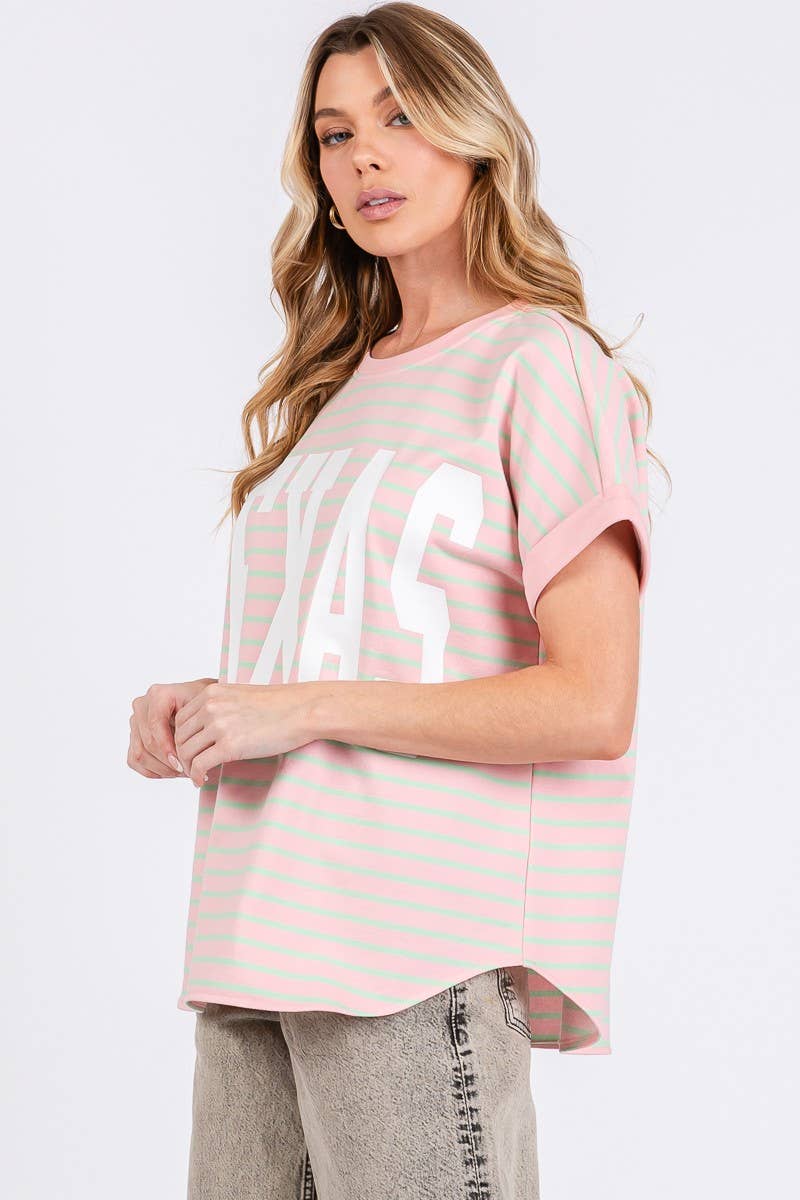TERRY STRIPED TEXSAS PRINT TOP