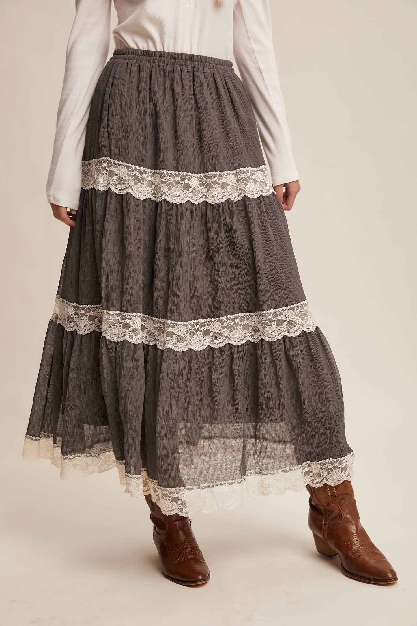 Tiered Lace Maxi Skirt