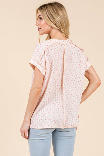 Pink Floral Rib Knit Tee