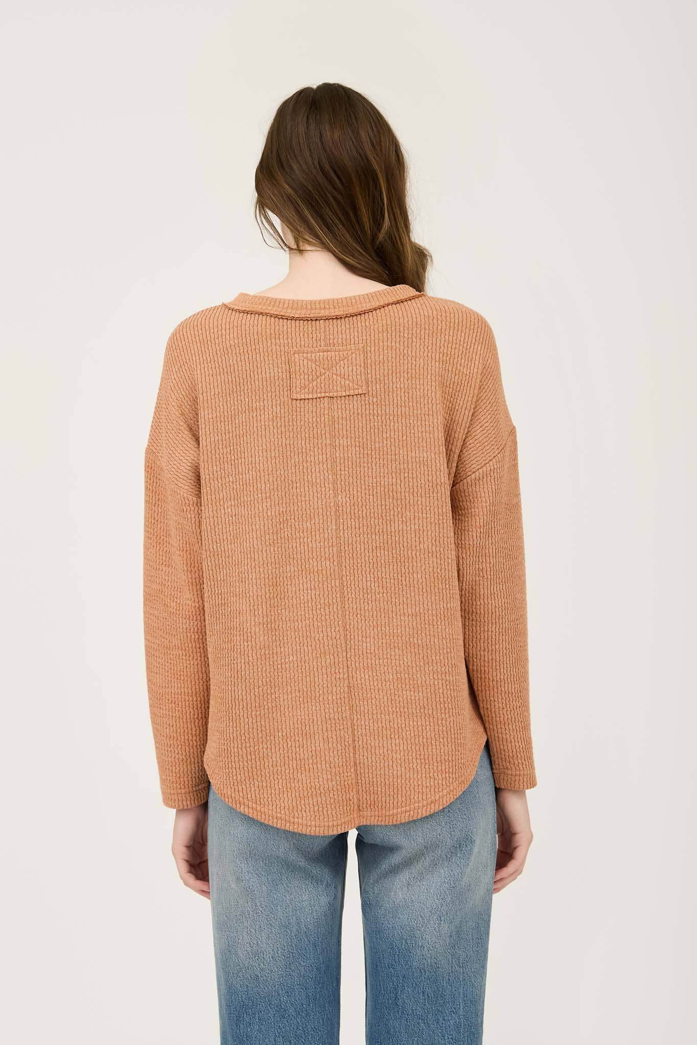 WAFFLE KNIT HENLEY TOP