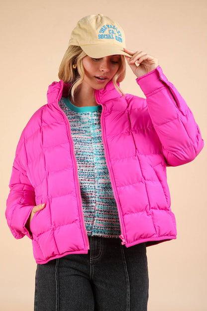 NJ90311-Solid Puffer Padded Warm Jacket