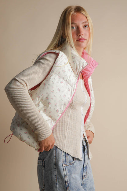 Floral Cropped Puffer Vest