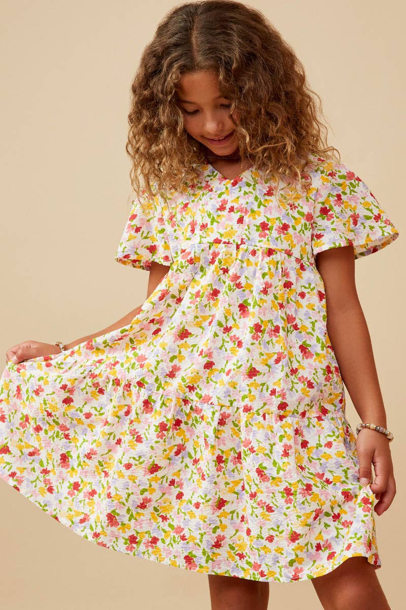 Girls Floral Flutter Sleeve Dress