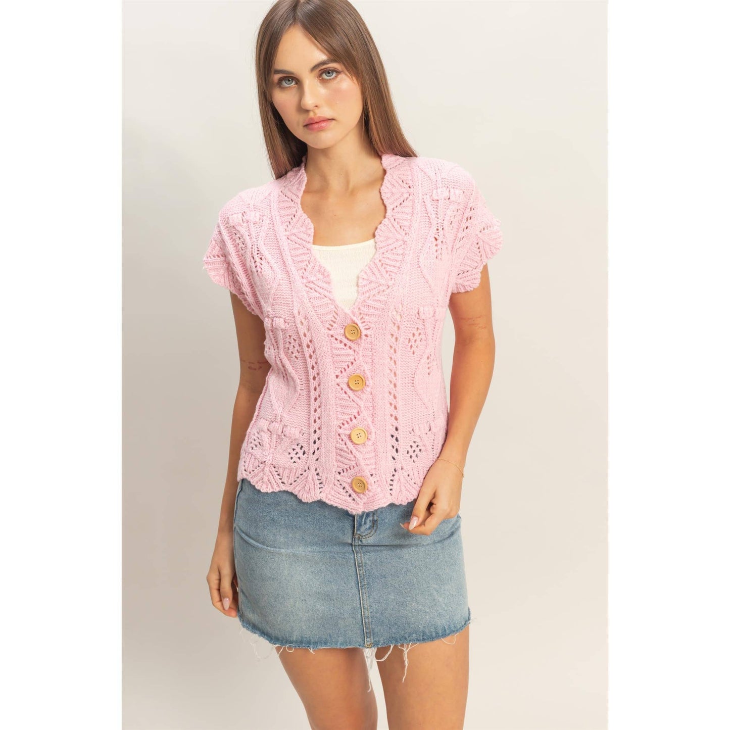 Button-Front Crochet Sweater