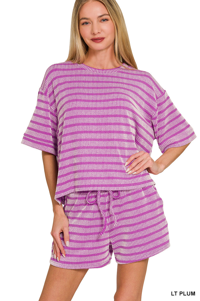 Ribbed Stripe Short Set