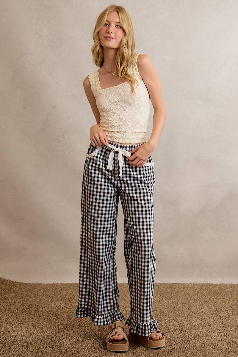 GINGHAM RUFFLED PANTS