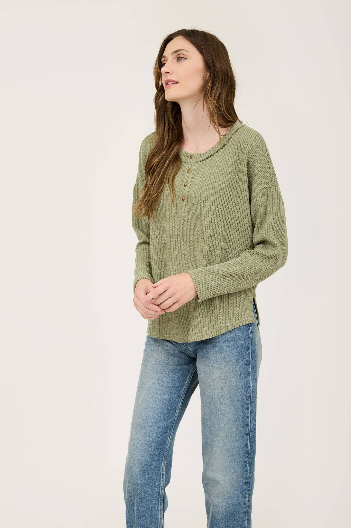 WAFFLE KNIT HENLEY TOP