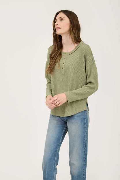 WAFFLE KNIT HENLEY TOP