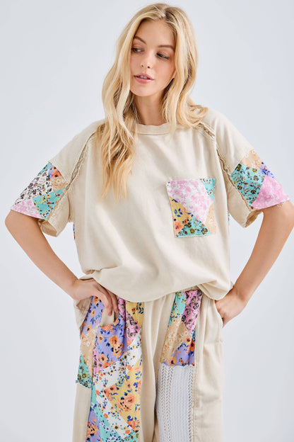 Floral Patch Top with Lace