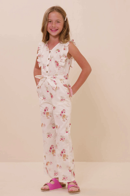 Girls Floral Sleeveless Jumpsuit