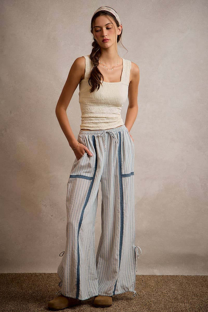 LIGHTWEIGHT MULTI STRIPE JOGGER PANTS WITH SIDE SLITS WITH T