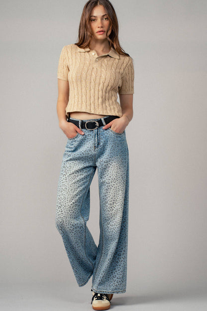Leopard Wide-Leg Denim