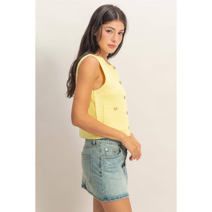Textured Button Vest With Pocket