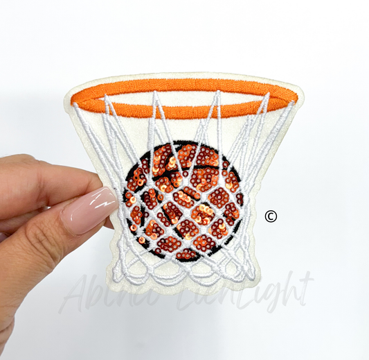 3” basketball hoop game day sequins embroidery patch iron on