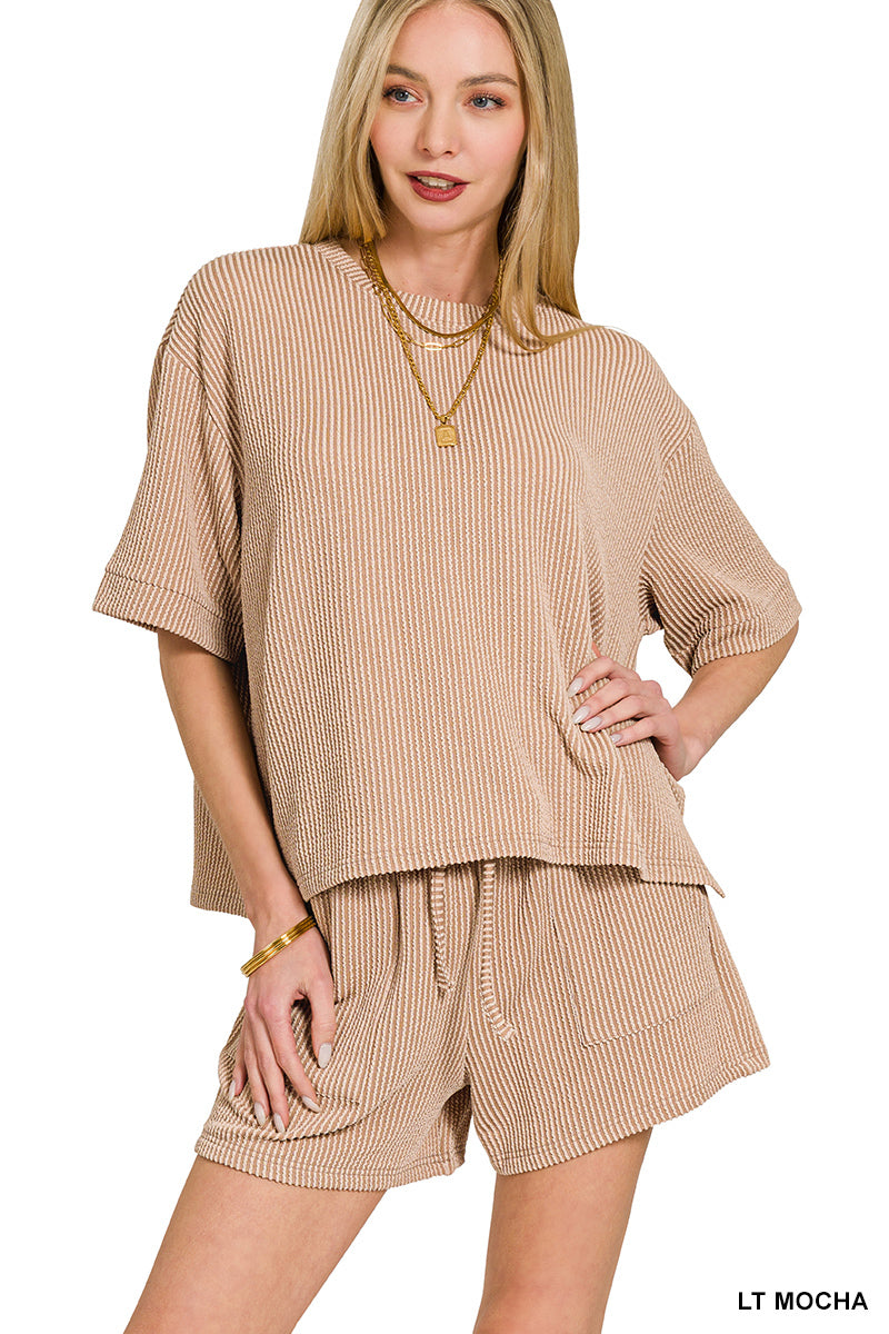 Zenana Ribbed Short Sets