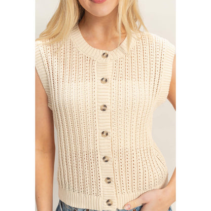 Sleeveless Ribbed Button Top
