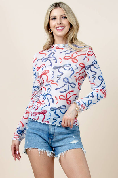 American Flag Ribbon Mesh Top