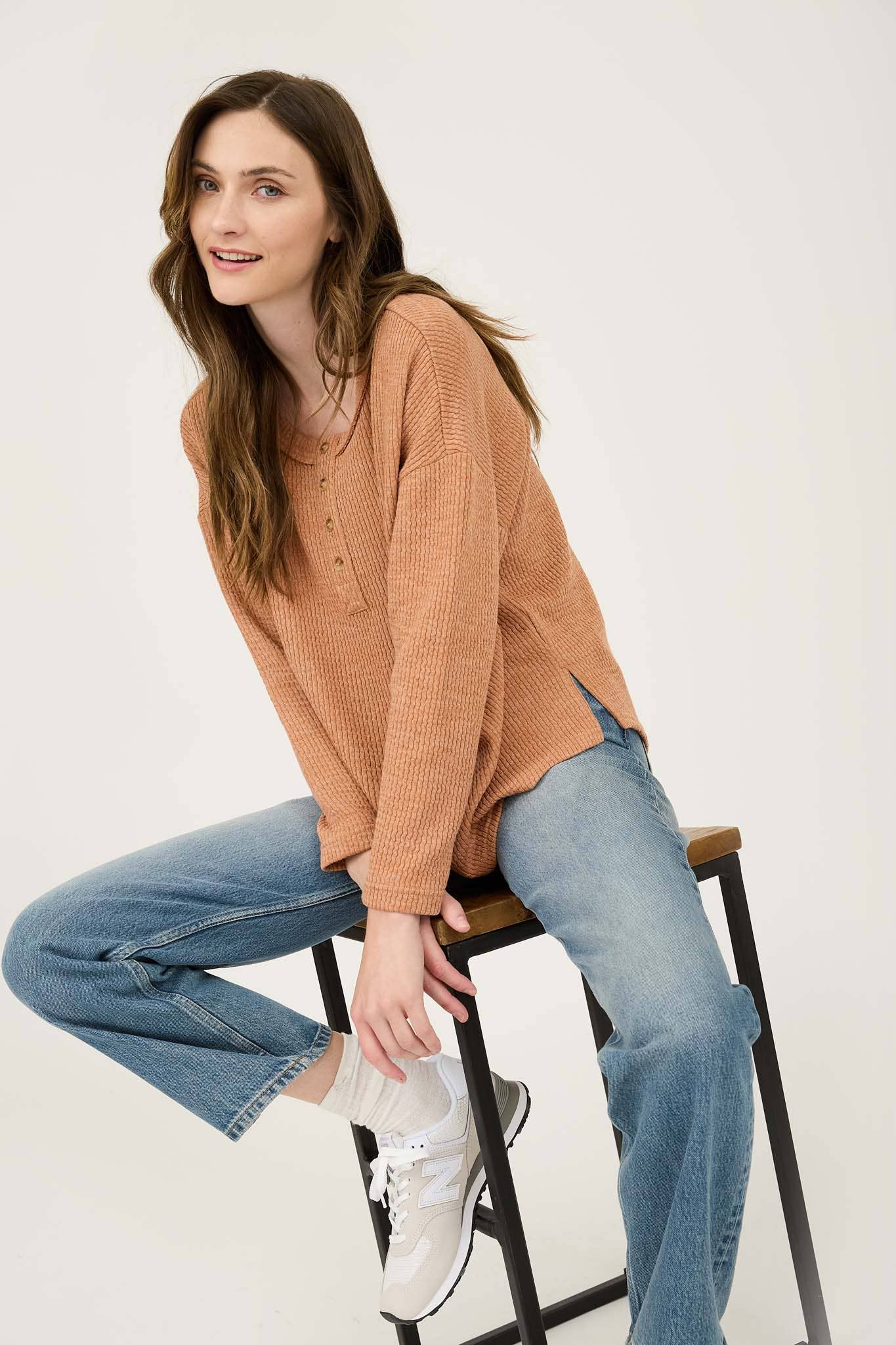 WAFFLE KNIT HENLEY TOP