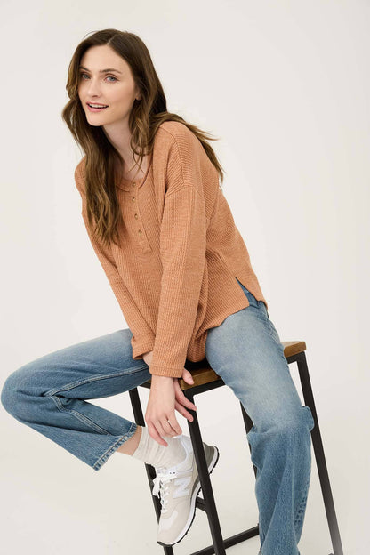 WAFFLE KNIT HENLEY TOP