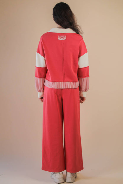 NT12348SET-Color Block Casual Knit Top & Pants Set