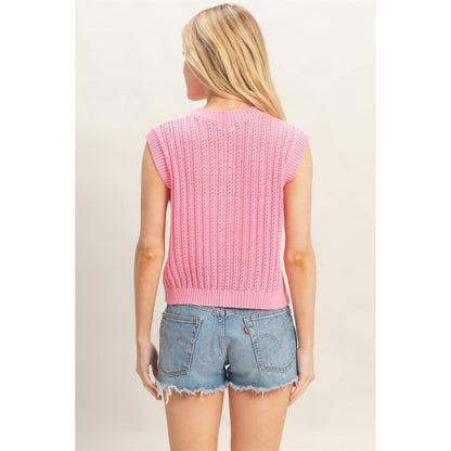 Sleeveless Ribbed Button Top