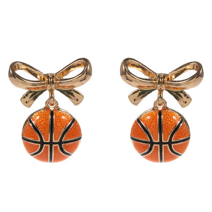 Bow Accent Basketball Dangle Earrings