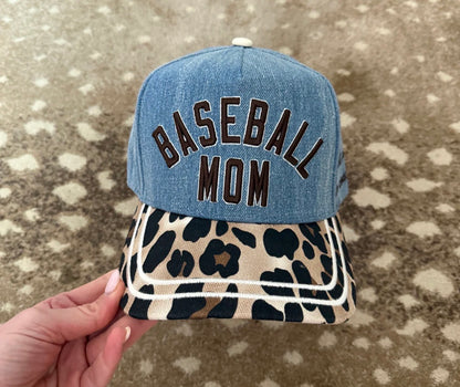Baseball Mom Denim Leopard Hat