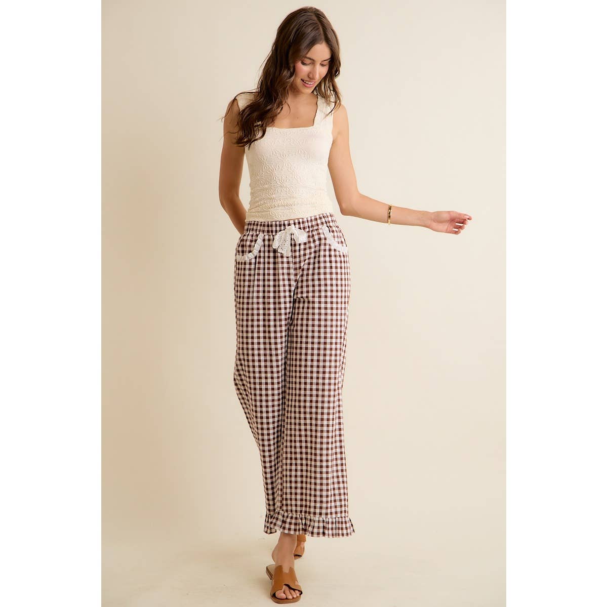 GINGHAM RUFFLED PANTS