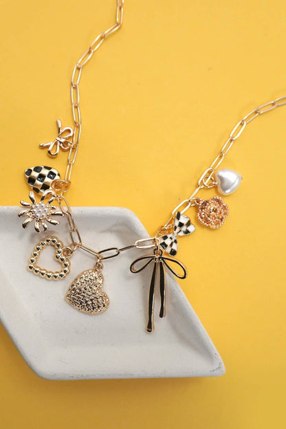 CHARM BOW CHECKERED NECKLACE