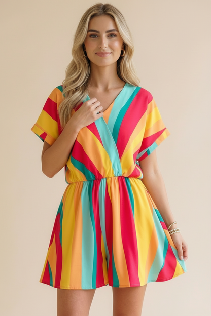 Plus V Neck Multi Stripe Romper