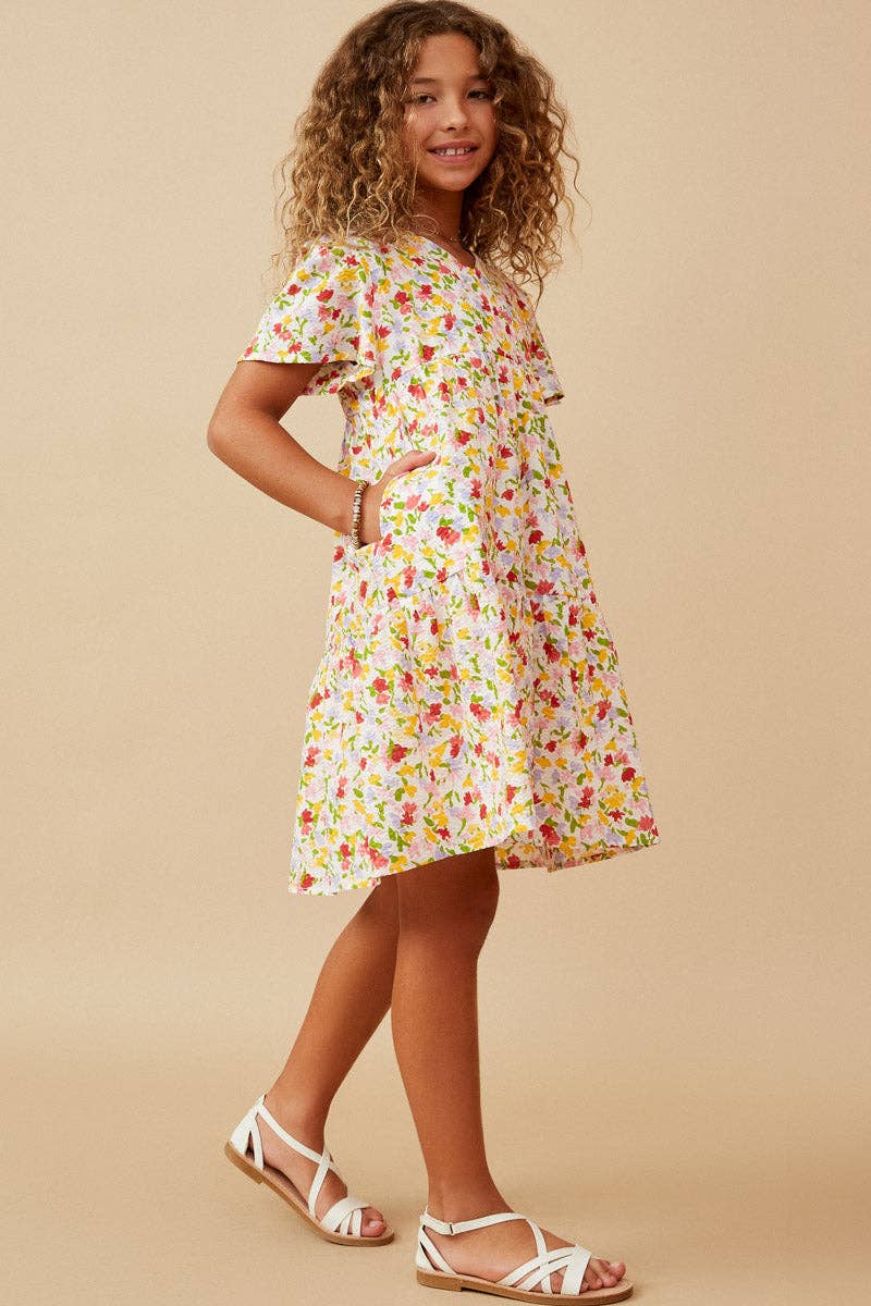 Girls Floral Flutter Sleeve Dress