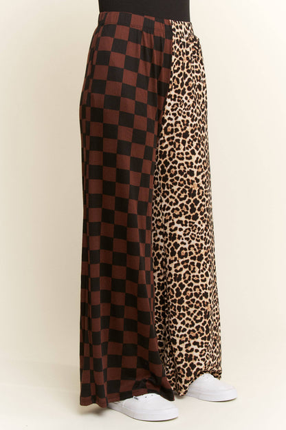 SPLIT LEOPARD-CHECKERED PANTS
