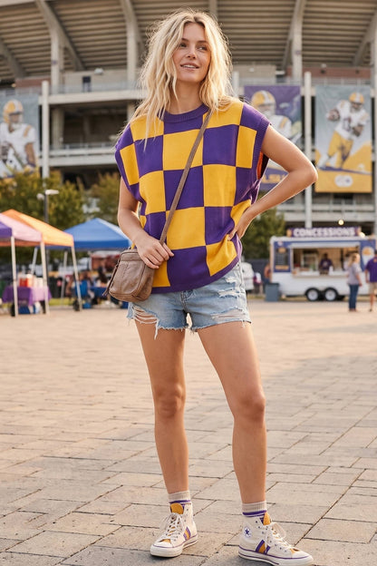 Checkered Knit Sleeveless Top