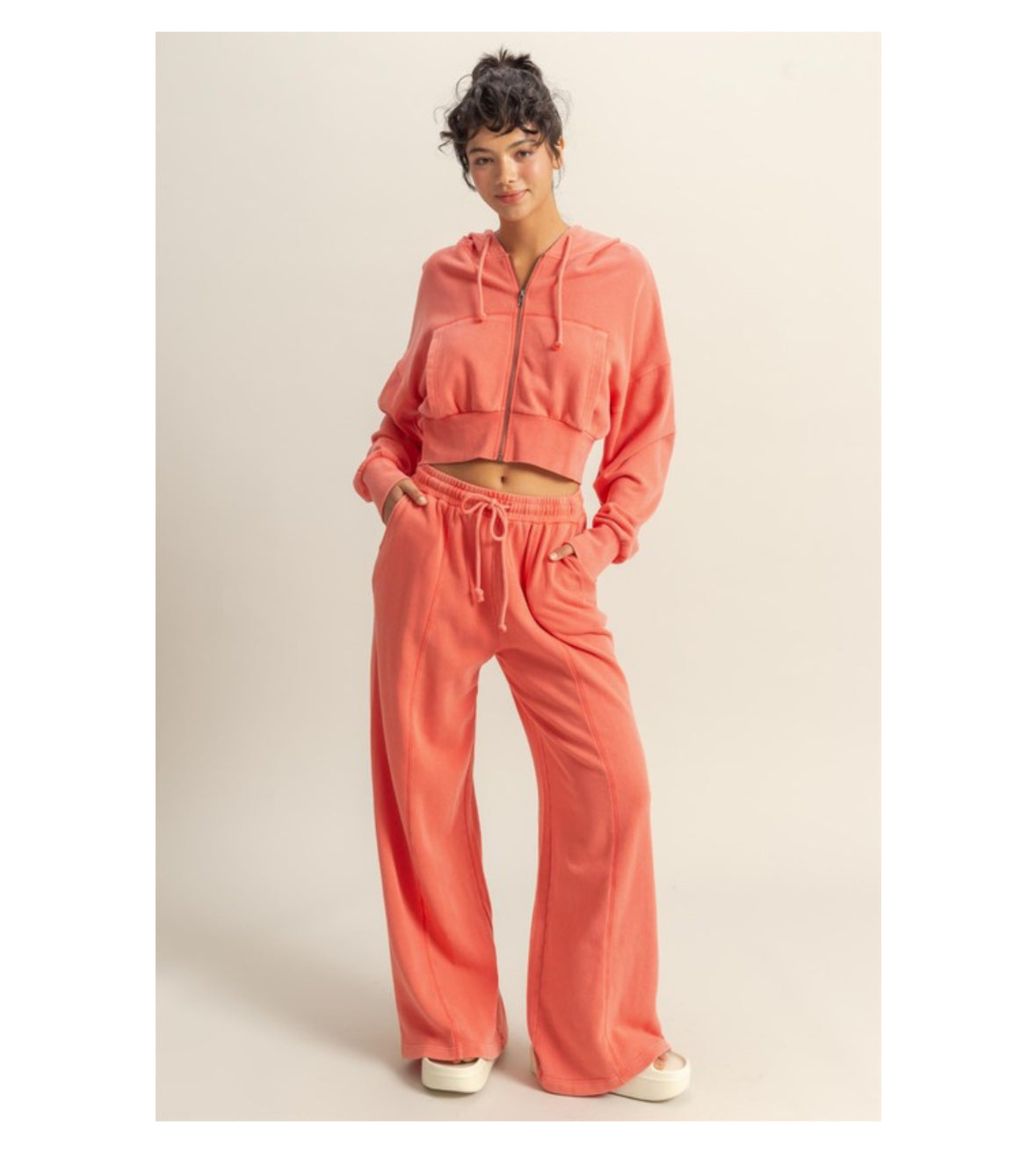 Wide Leg Sweatpants-Coral