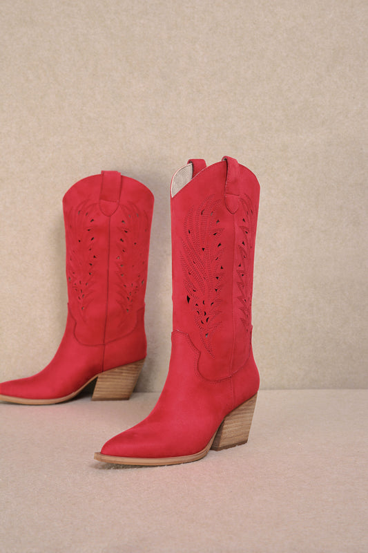 Olivia Red Embossed Boots
