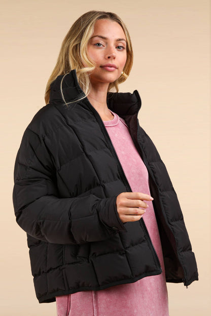 NJ90311-Solid Puffer Padded Warm Jacket