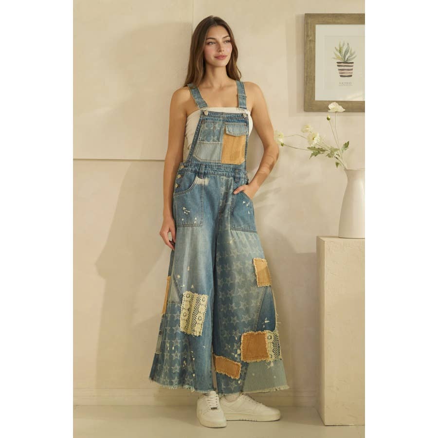 MULTI PATCH DENIM OVERALLS