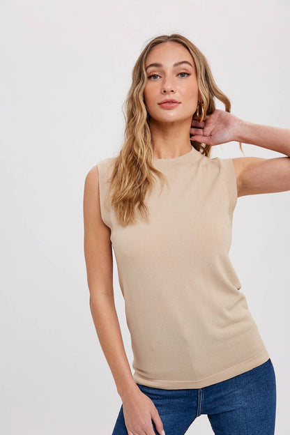 HIGH NECK SLEEVELESS KNIT TOP