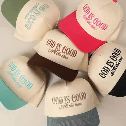 God Is Good All The Time Embroidery Trucker Hat