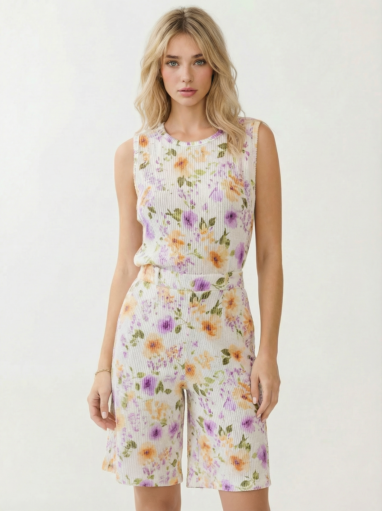 Floral Ribbed Short Sleeve Knit Top