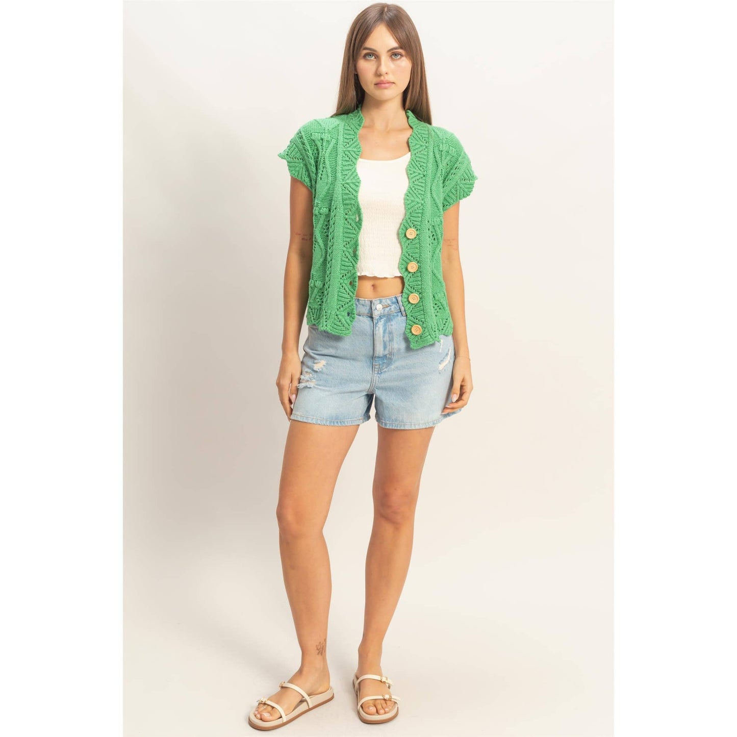 Button-Front Crochet Sweater